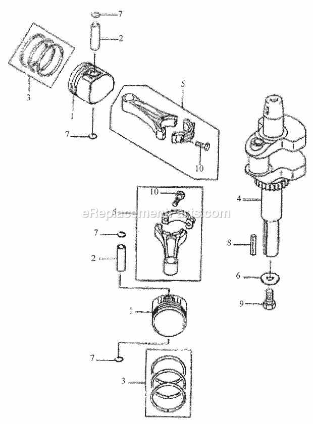 Piston / Crankshaft Diagram and Parts List for 3648 53AB5D4M100 Cub Cadet Lawn Mower